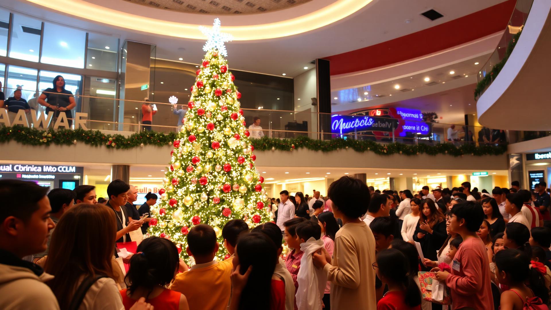 Árvore de Natal com crianças no Natal Solidário